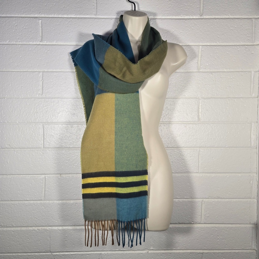 100% Cashmere Wool Luxury Plaid Scarf Winter Multicolor Fringe Soft 9x80 Kidcore
